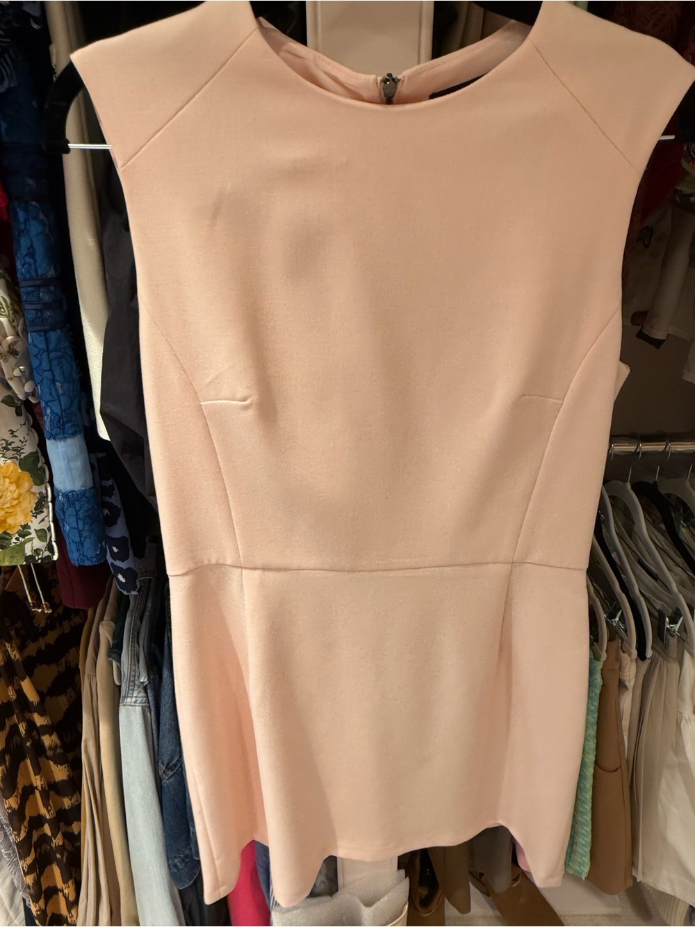 French Connection Blush Pink Cap-Sleeve Peplum Dress